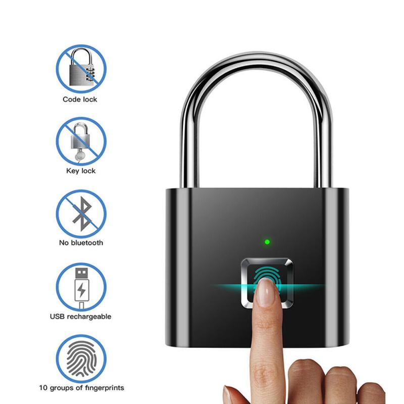 Smart Fingerprint Padlock Waterproof Biometric Fingerprint Lock USB Rechargeable