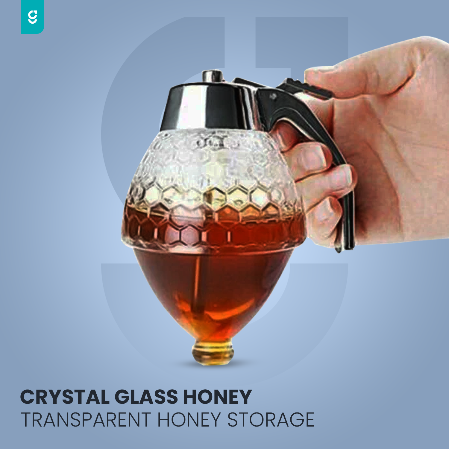 Crystal Glass Honey Dispenser Transparent Honey Storage Bottle Container with Holder