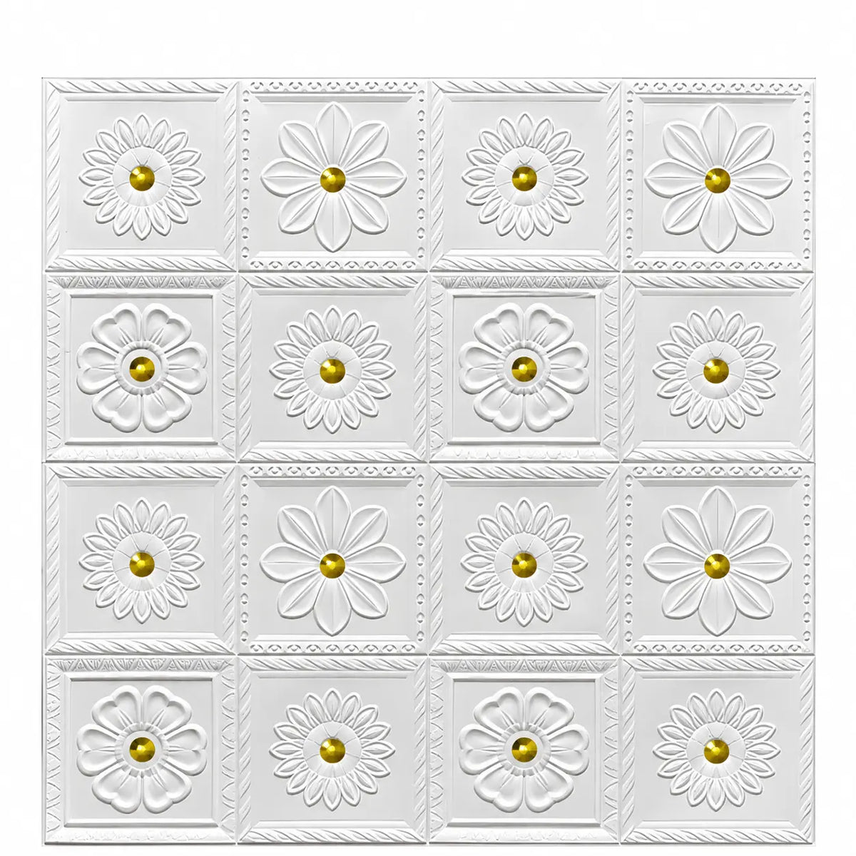 Premium 3D Self-Adhesive Wall Sheets – White & Gold Floral Pattern