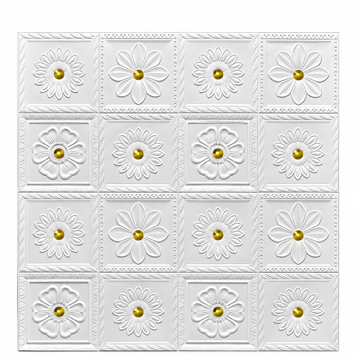 Premium 3D Self-Adhesive Wall Sheets – White & Gold Floral Pattern D26