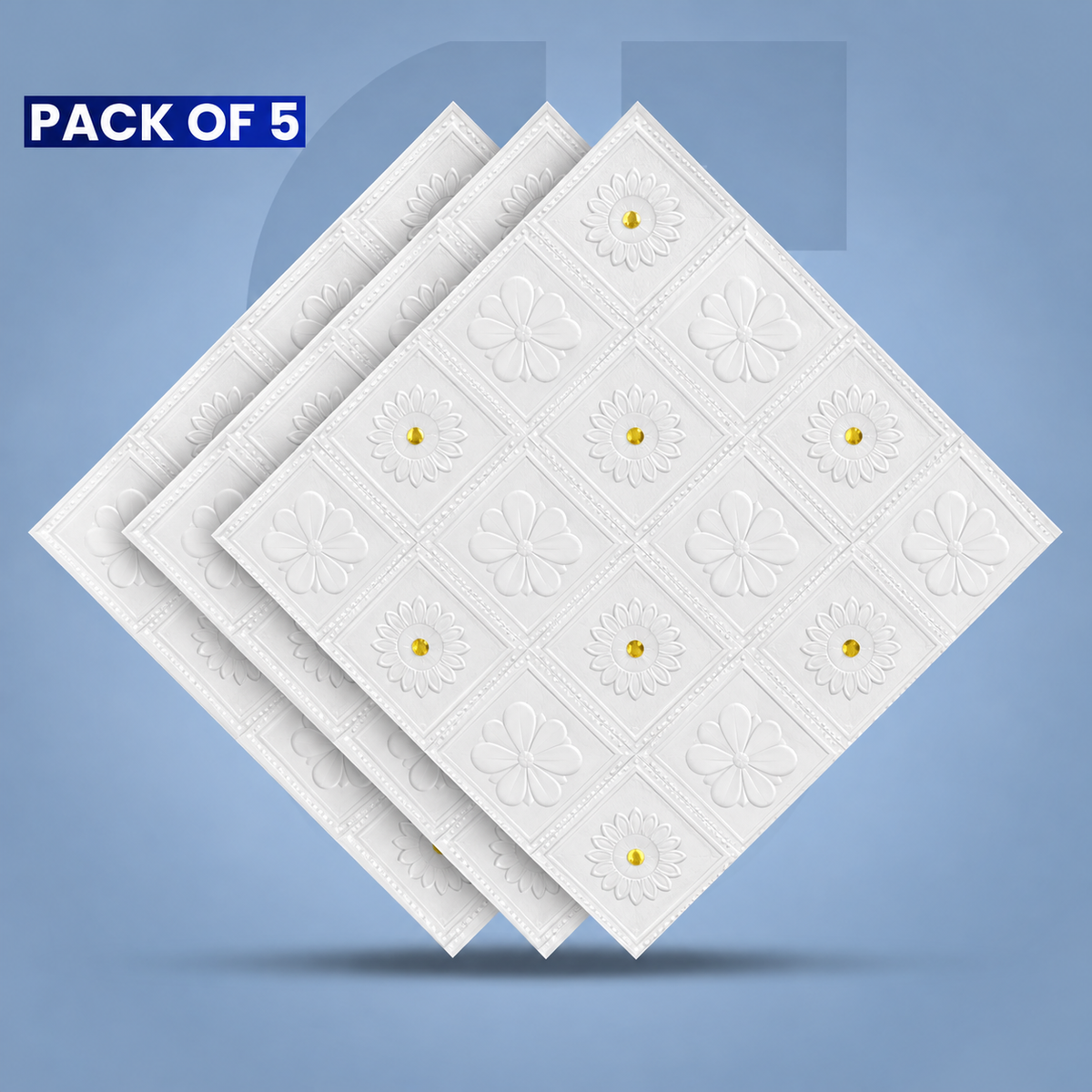 Premium 3D Self-Adhesive Wall Sheets – White & Gold Floral Pattern