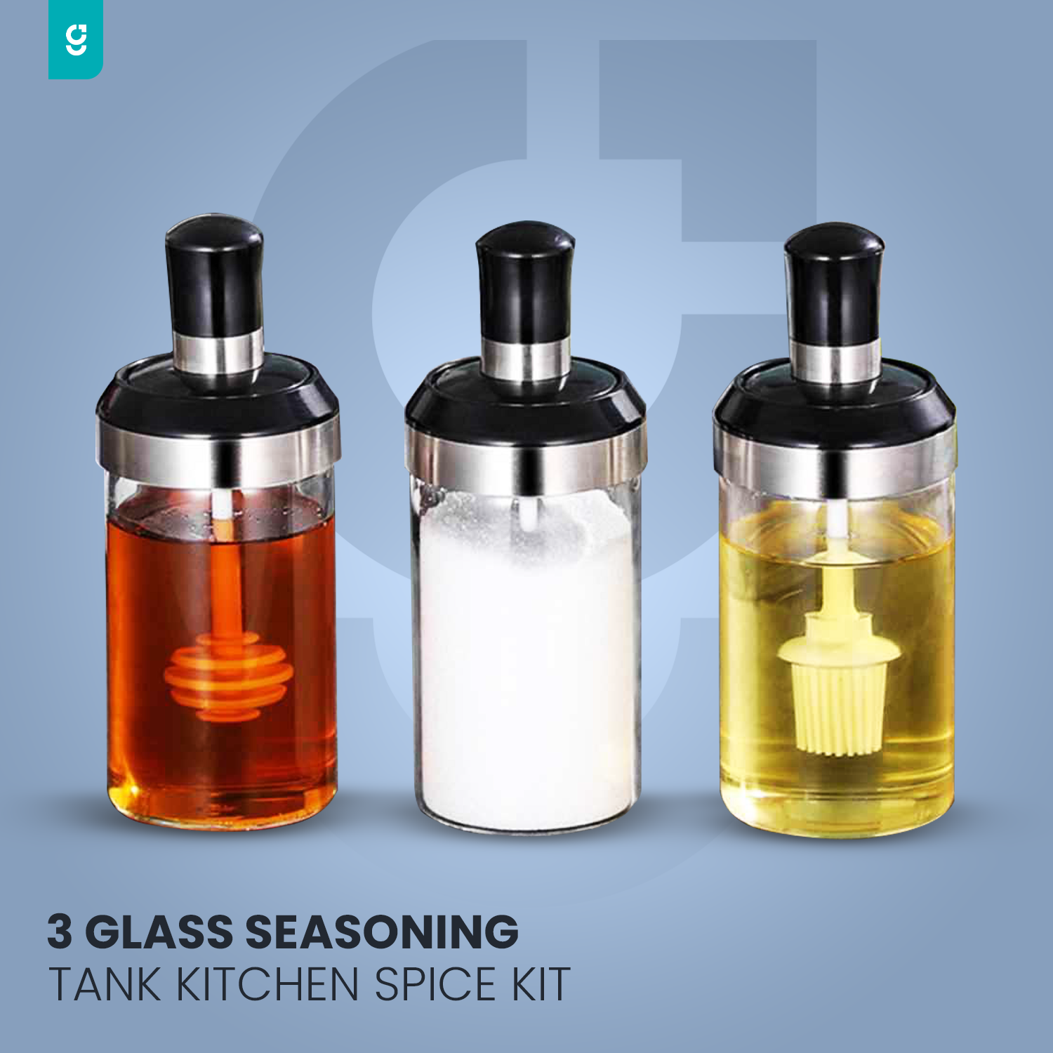 Pack of 3 Glass Seasoning Tank Kitchen Spice Kit Bottles Pepper Spoon Seasoning Jars Brush Honey Container Food Storage Container