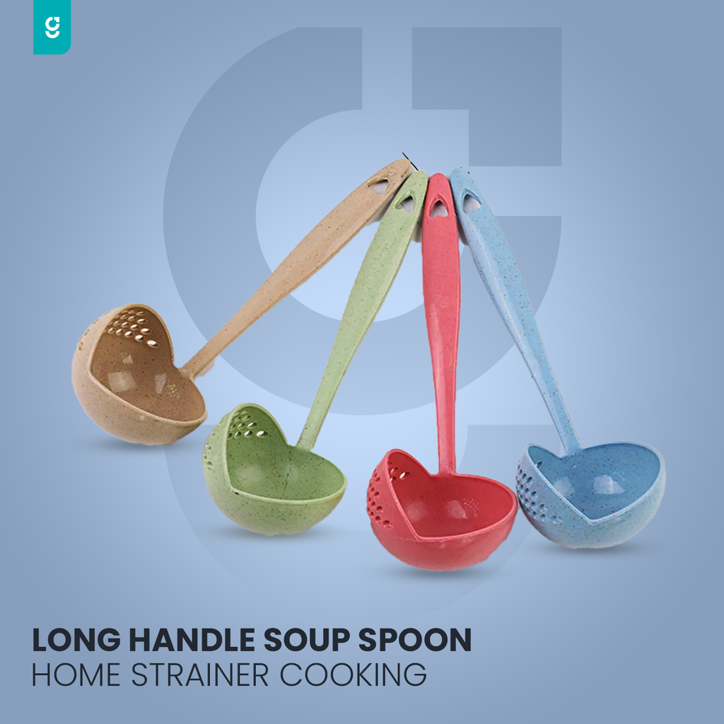 (Pack of 2) 2 In 1 Long Handle Soup Spoon Home Strainer Cooking Colander Kitchen Scoop Plastic Ladle Tableware Sifter