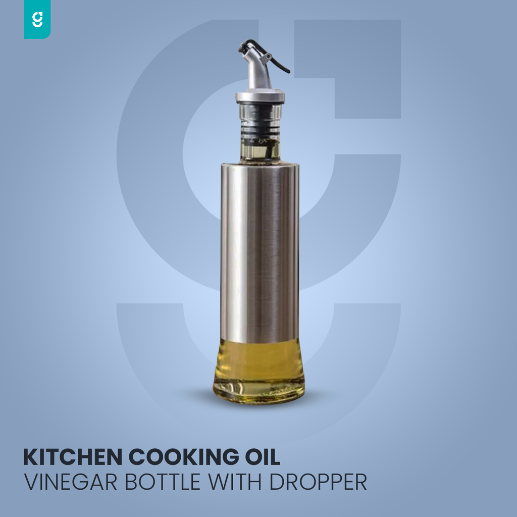 Kitchen Cooking Oil Vinegar Bottle with Dropper Best For Olive oil Usage Glass and Stainless Steel – 300 ml