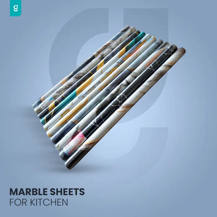 (Pack of 5) Self Adhesive White Marble Sheet for Kitchen / Waterproof Anti Oil & Heat Resistant Wallpaper Sheet (2 Feet x 6.5 feet)