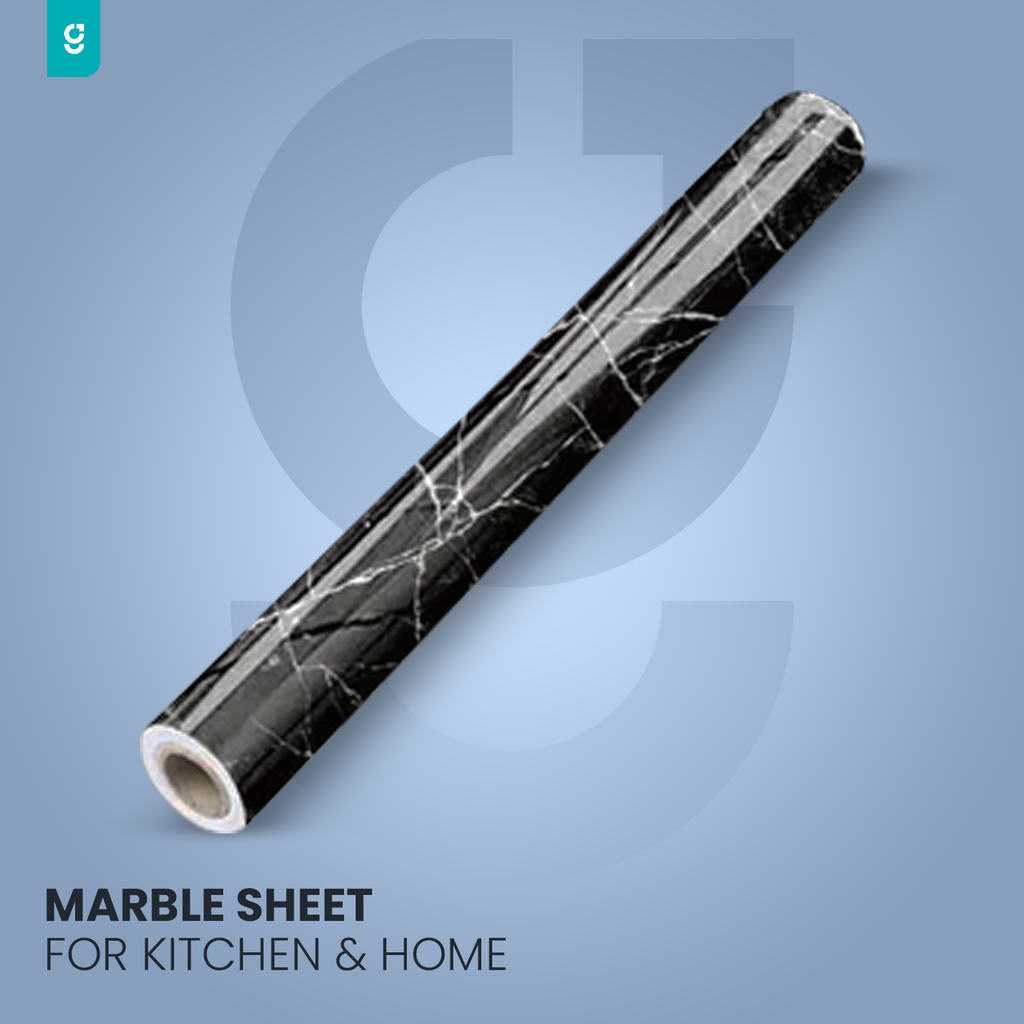 Self Adhesive Black & White Marble Sheet for Kitchen / Waterproof Anti Oil & Heat Resistant Wallpaper Sheet (2 Feet x 6.5 feet)
