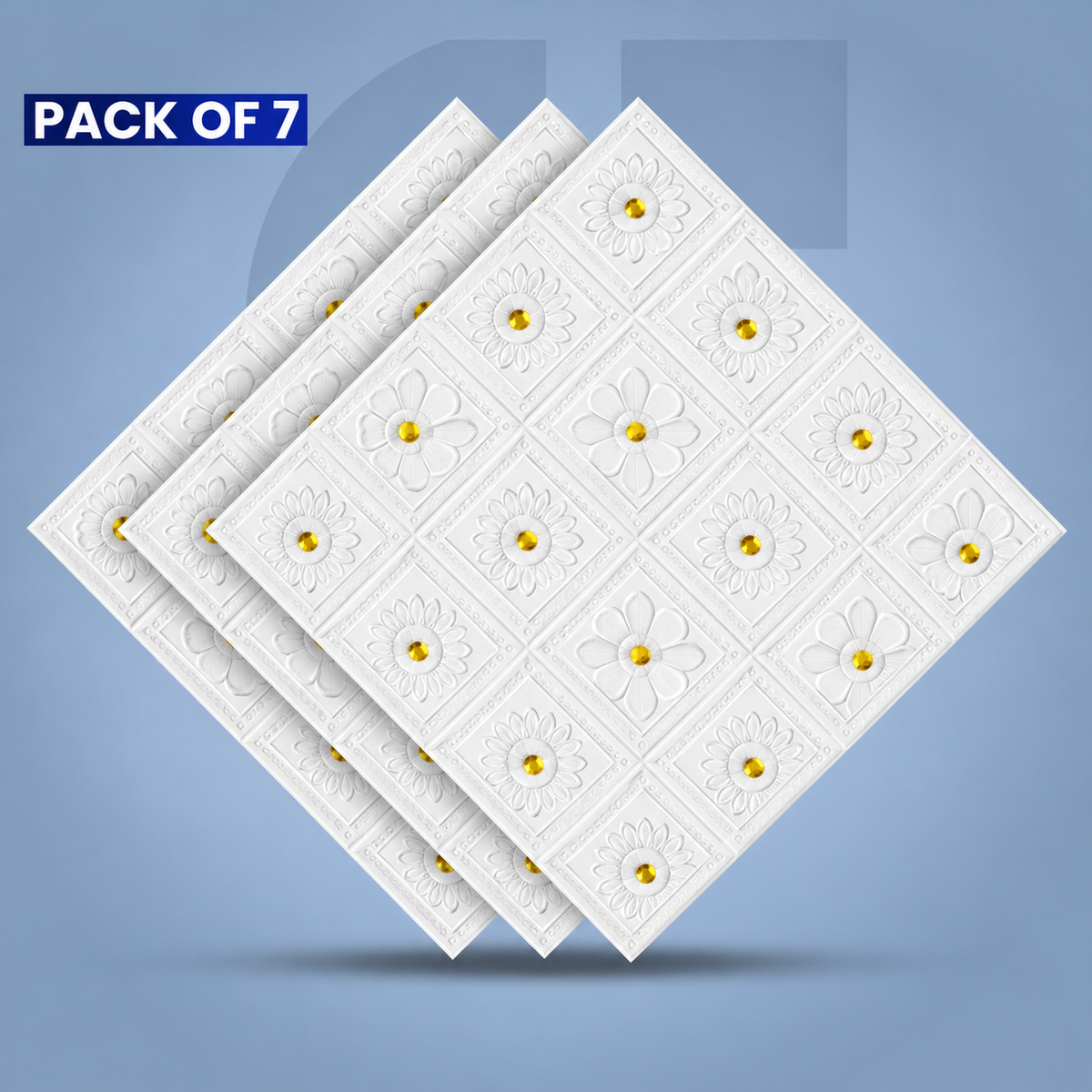 Premium 3D Self-Adhesive Wall Sheets – White & Gold Floral Pattern