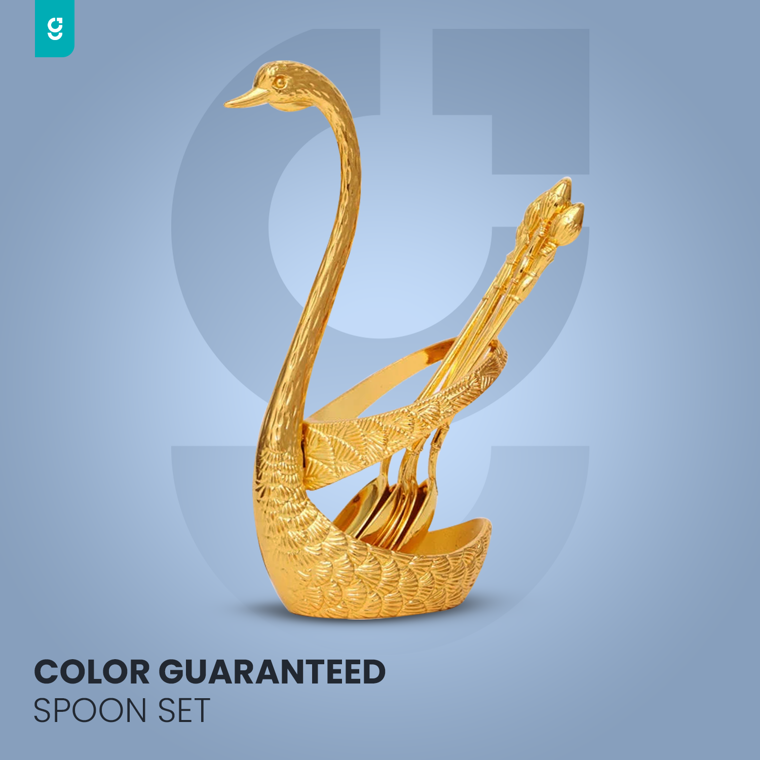 Color Guaranteed Spoon Set With Swan Stand