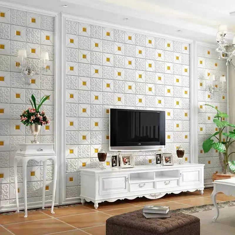 Premium 3D Self-Adhesive Wall Sheets – White & Gold Floral Pattern