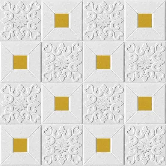 Premium 3D Self-Adhesive Wall Sheets – White & Gold Floral Pattern
