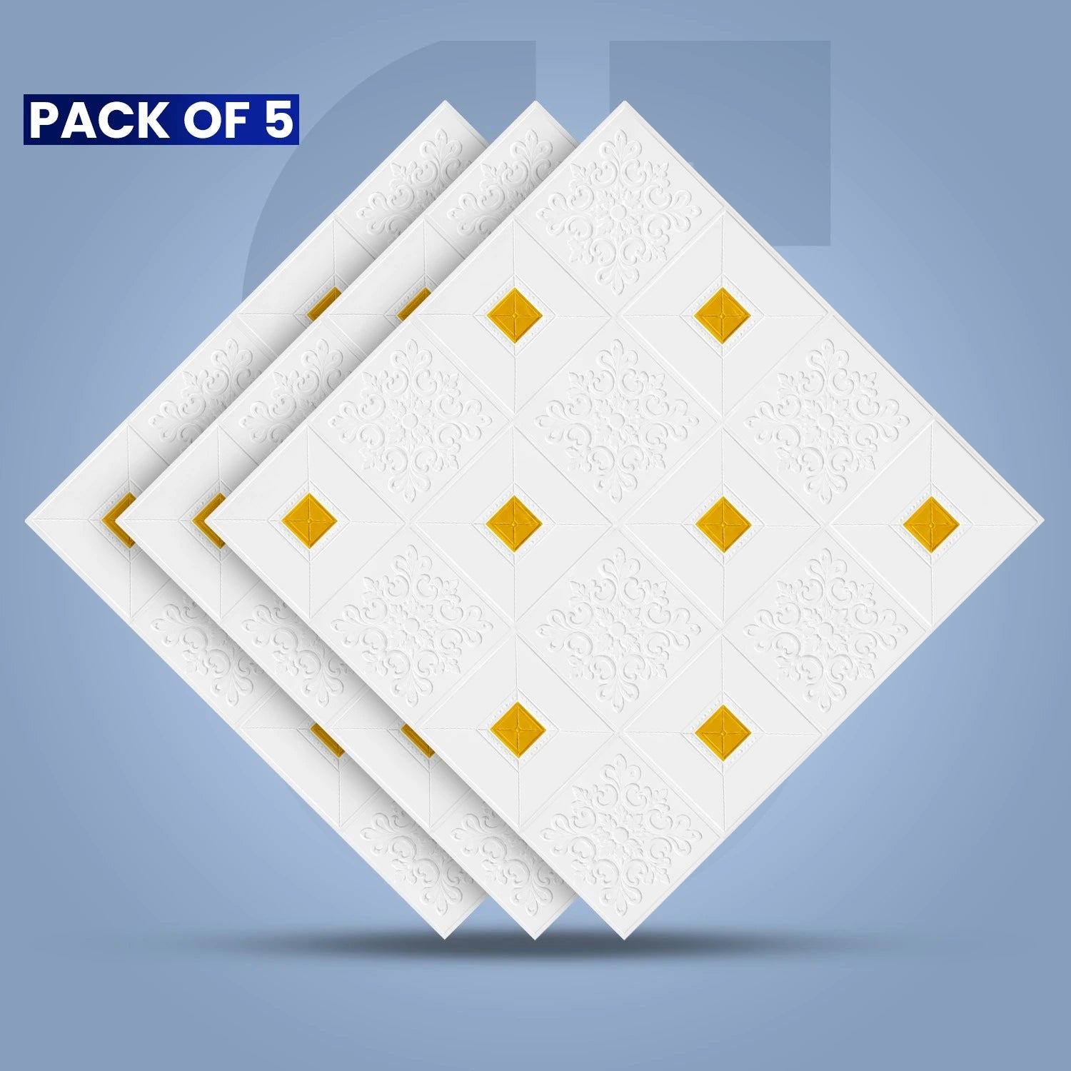 Premium 3D Self-Adhesive Wall Sheets – White & Gold Floral Pattern