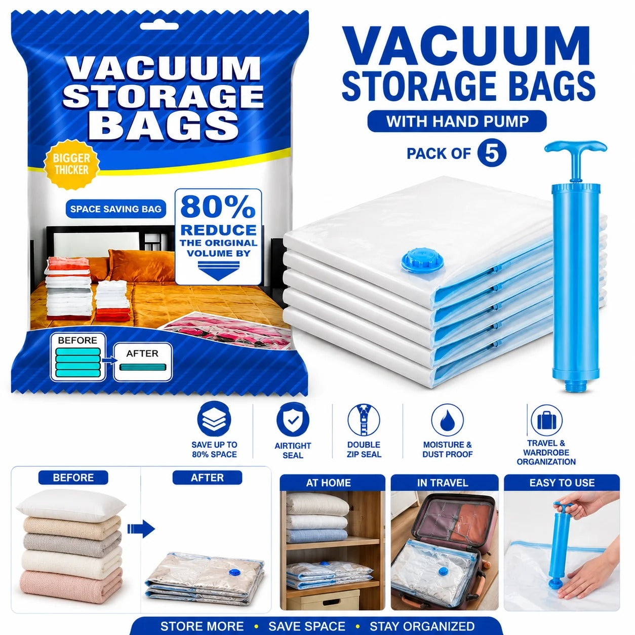 5-Vacuum Storage Bags with Hand Pump