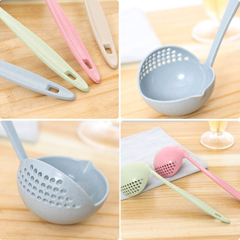 (Pack of 2) 2 In 1 Long Handle Soup Spoon Home Strainer Cooking Colander Kitchen Scoop Plastic Ladle Tableware Sifter