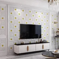 Premium 3D Self-Adhesive Wall Sheets – White & Gold Floral Pattern