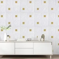 Premium 3D Self-Adhesive Wall Sheets – White & Gold Floral Pattern