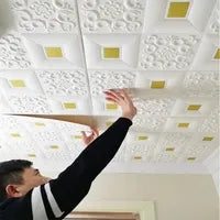 Premium 3D Self-Adhesive Wall Sheets – White & Gold Floral Pattern
