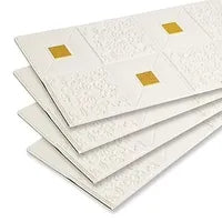 Premium 3D Self-Adhesive Wall Sheets – White & Gold Floral Pattern