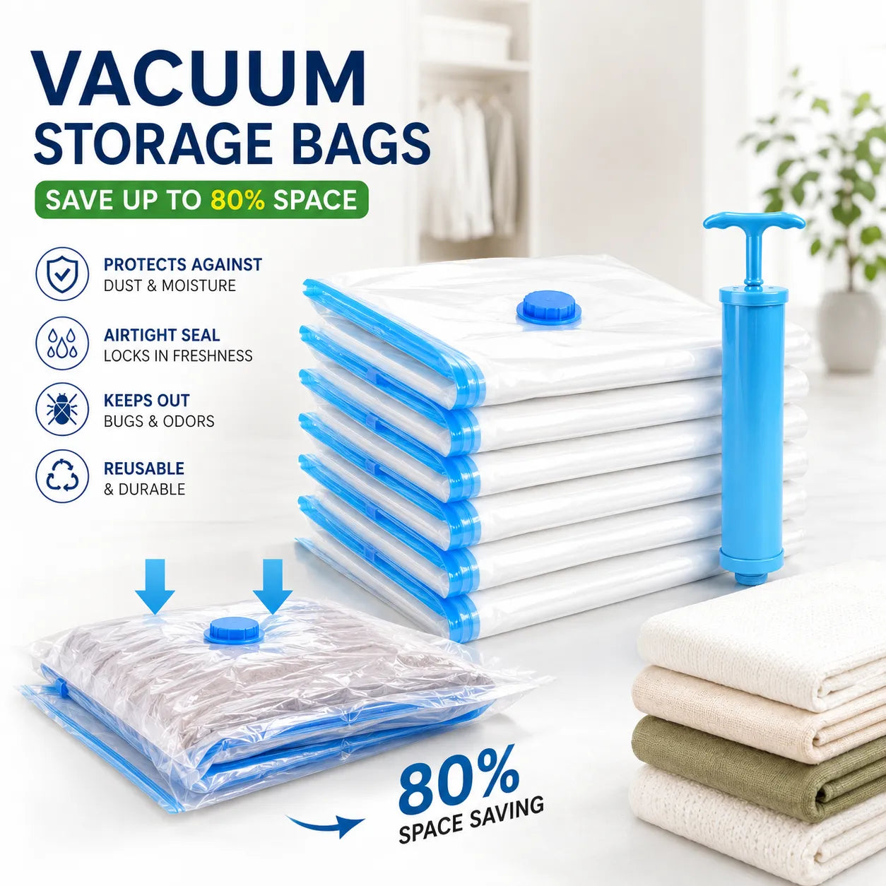 5-Vacuum Storage Bags with Hand Pump