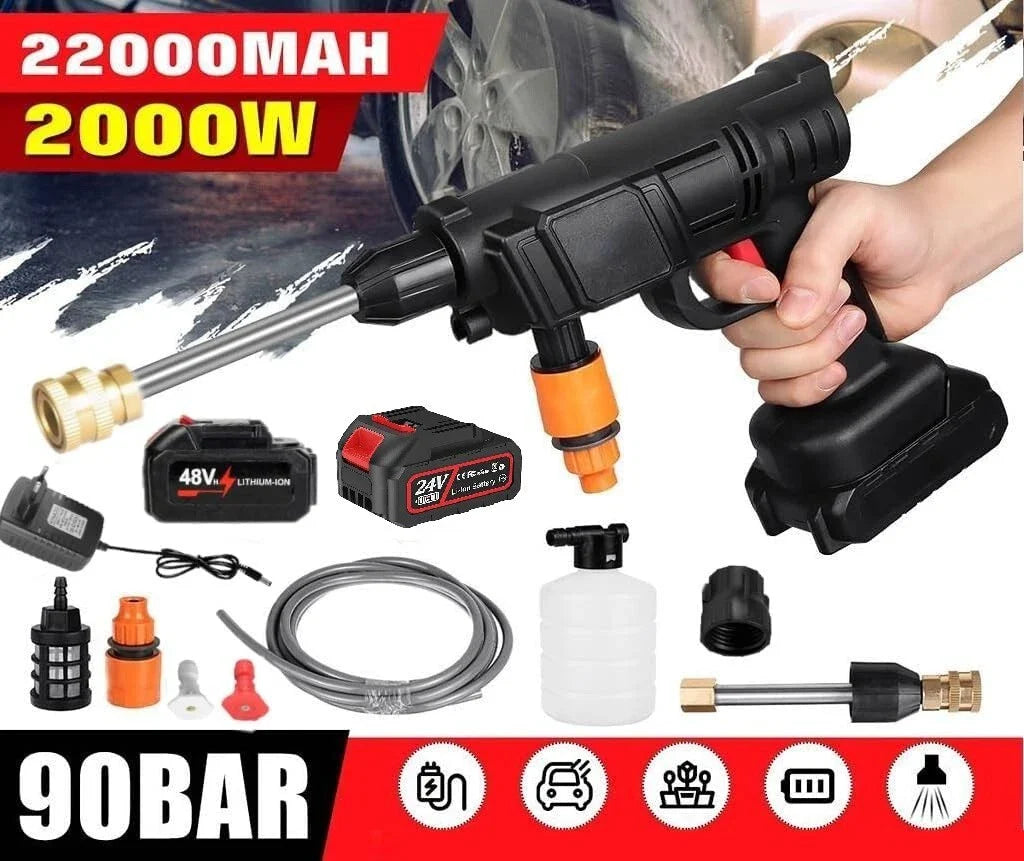 Rechargeable Lithium Electric Water Gun, Car Wash Water Gun, Power Car Washer, Portable Car Washer, 48HV, English Instruction Manual Included