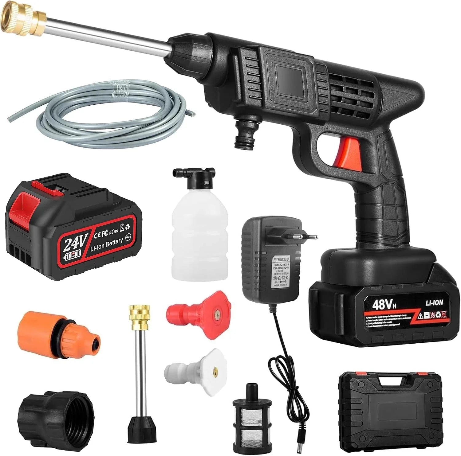 Rechargeable Lithium Electric Water Gun, Car Wash Water Gun, Power Car Washer, Portable Car Washer, 48HV, English Instruction Manual Included