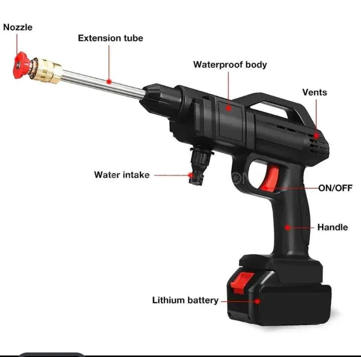 Rechargeable Lithium Electric Water Gun, Car Wash Water Gun, Power Car Washer, Portable Car Washer, 48HV, English Instruction Manual Included