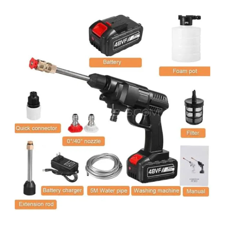 Rechargeable Lithium Electric Water Gun, Car Wash Water Gun, Power Car Washer, Portable Car Washer, 48HV, English Instruction Manual Included
